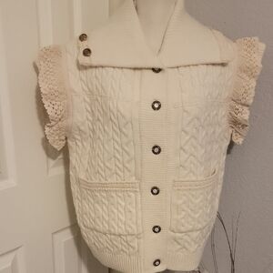 POL Cream Cable Knit Cardigan Vest With Pockets